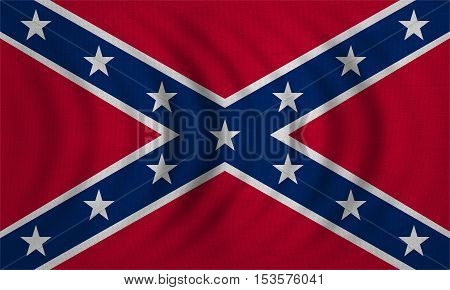 Historical national flag of the Confederate States of America. Known as Confederate Battle Rebel Southern Cross Dixie flag. Patriotic symbol banner. Flag of the CSA wavy real texture illustration