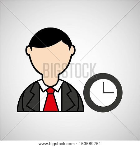 avatar man with suit and time clock graphic vector illustration eps 10