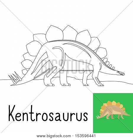 Coloring page for kids with Kentrosaurus dinosaur and colored preview. Vcetor illustration