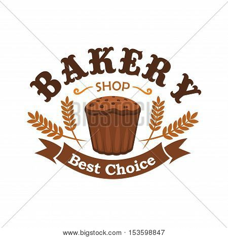 Fresh baked rye bread icon for bakery shop emblem. Best choice of tasty bread loaf element with brown ribbon and text for bakery design template