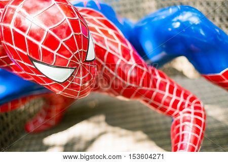 Chiang Mai Thailand - Oct 13 : Close up  Spiderman model in The Garden on October 13 2016 in Chiang Mai Thailand