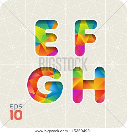 Joyful 3d set of cut paper vector alphabet. The capital letters E, F, G, H. Multicolored gradient alphabet . Eps 10.