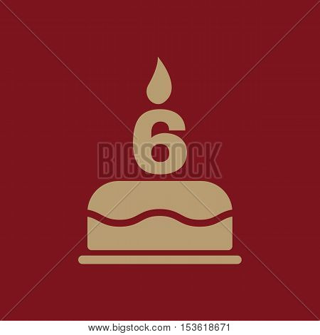 The birthday cake with candles in the form of number 6 icon. Birthday symbol. Flat Vector illustration