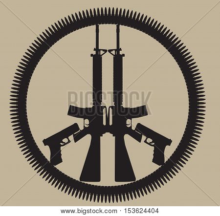 M-16 Gun and circle of bullets  in Peace sign, vector