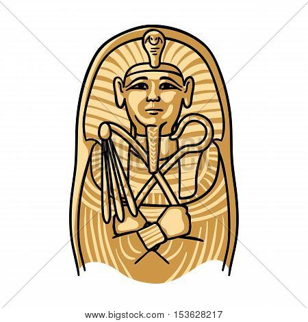 Egyptian pharaoh sarcophagus icon in cartoon style isolated on white background. Museum symbol vector illustration.