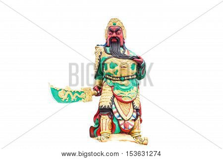 Statue kwnao on white background Chinese legend of the god's statue