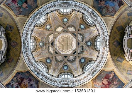 TURIN, ITALY - JUNE 3, 2016: Royal Church of San Lorenzo interior in Turin Italy. The present church was designed and built by Guarino Guarini during 1668-1687.