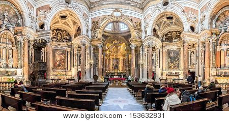 Turin, Italy - December 31, 2015: Royal Church of San Lorenzo interior in Turin Italy. The present church was designed and built by Guarino Guarini during 1668-1687.