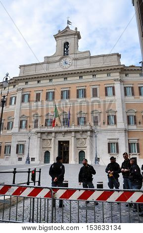 Palazzo Montecitorio Palace In Rome, Italy, The Seat Of The Italian Chamber Of Deputies