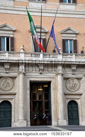 Palazzo Montecitorio Palace In Rome, Italy, The Seat Of The Italian Chamber Of Deputies