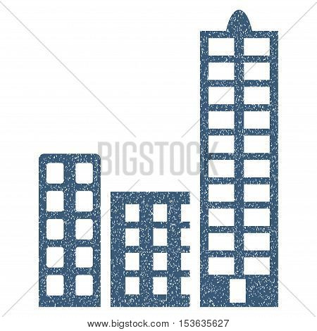 City grainy textured icon for overlay watermark stamps. Flat symbol with dust texture. Dotted vector blue ink rubber seal stamp with grunge design on a white background.