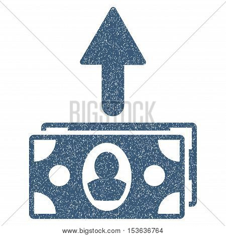 Spend Banknotes grainy textured icon for overlay watermark stamps. Flat symbol with dust texture. Dotted vector blue ink rubber seal stamp with grunge design on a white background.