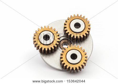 Old gear plastic brass Stainless steel on white background