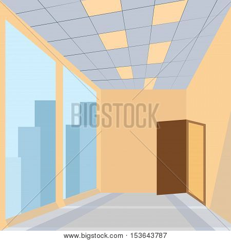 office with door huge glass space story building - vector