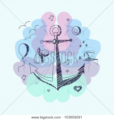 Vector illustration on which the concept of anchoring effect , used in psychology.Imitation painting ballpoint pen.