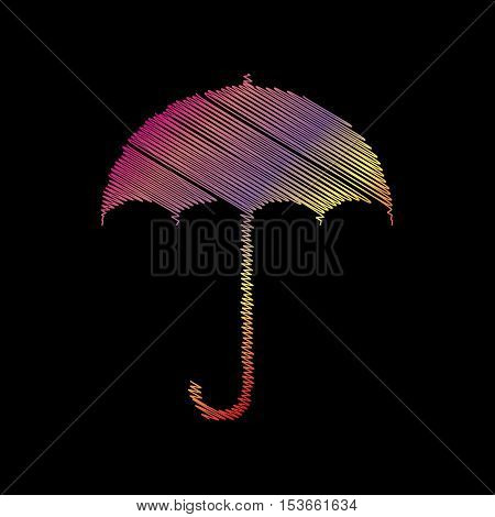 Umbrella Sign Icon. Rain Protection Symbol. Flat Design Style. Coloful Chalk Effect On Black Backgou