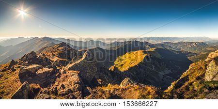 Mountain Landscape in the Evening. View from Mount Dumbier in Low Tatras National Park Slovakia.