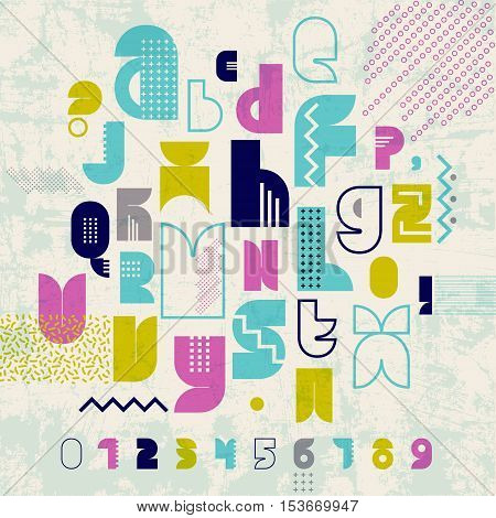80S Retro alphabet font banner. Vintage Alphabet vector Old style graphic poster. Old style graphic template.