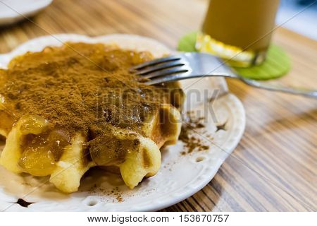 Fresh Belgian Liege Waffle With Apple And Cinammon