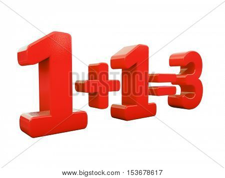 3d Render: Business Synergy Concept 1+1=3, 3d Sign on White Background