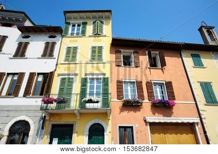 Colorful houses in Italian town on summer day
