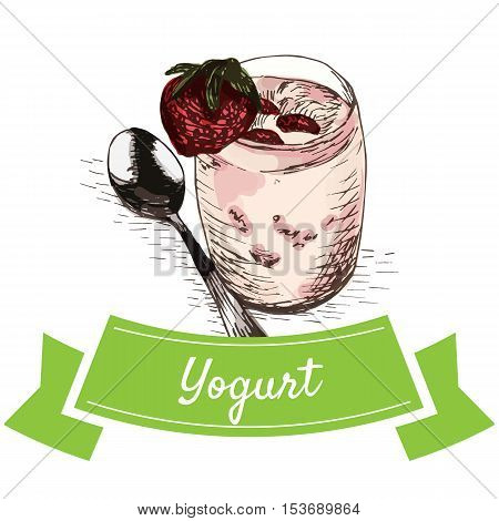 Yogurt colorful illustration. Vector illustration of breakfast.