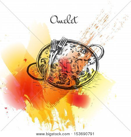 Omelet colorful watercolor effect illustration. Vector illustration of breakfast.