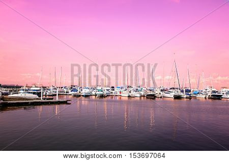 Yachts And Boats In Marina.