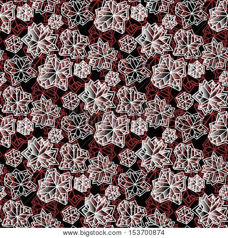 Winter seamless pattern with polygonal trendy style snowflakes on red and black background. Winter holidays snowfall concept. Fall snowflake snow red black vector illustration stock vector.