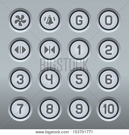 Steel Elevator Buttons Panel Set. Vector illustration