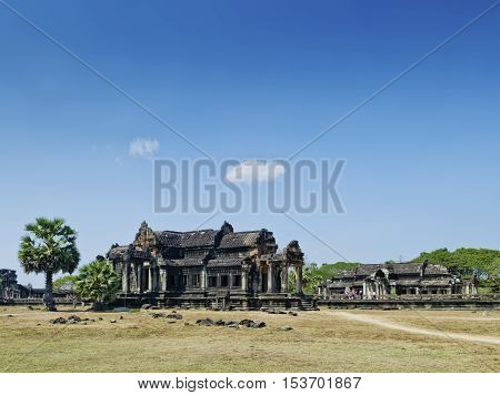 ankgor wat famous buddhist old landmark temple ruins detail near siem reap cambodia
