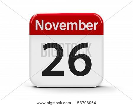 Calendar web button - The Twenty Sixth of November - World Information Day three-dimensional rendering 3D illustration