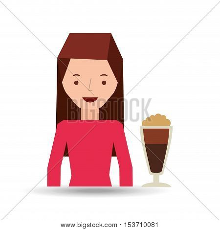woman cute cup coffee fresh graphic vector illustration