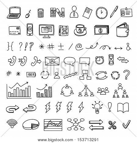 Hand drawn business doodles vector set of management, marketing and finance.