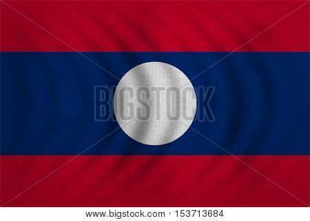 Laotian national official flag. Patriotic symbol banner element background. Correct colors. Flag of Laos wavy with real detailed fabric texture accurate size illustration