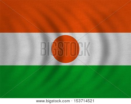 Nigerien national official flag. African patriotic symbol banner element background. Correct colors. Flag of Niger wavy with real detailed fabric texture accurate size illustration