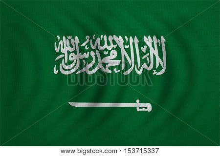 Saudi Arabian national official flag. Patriotic symbol banner element background. Correct colors. Flag of Saudi Arabia wavy with real detailed fabric texture accurate size illustration
