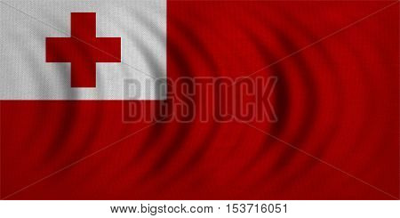 Tongan national official flag. Patriotic symbol banner element background. Correct colors. Flag of Tonga wavy with real detailed fabric texture accurate size illustration