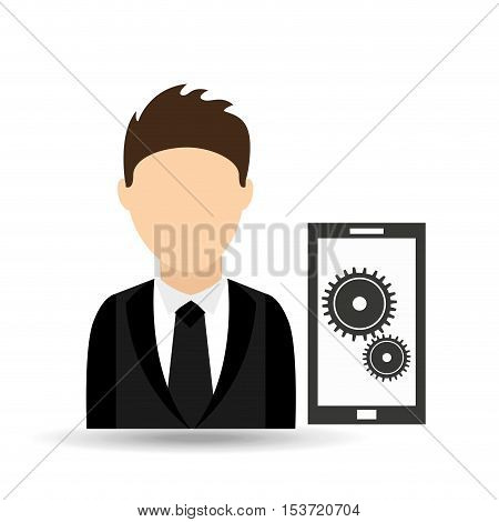 character man with technology work solution design vector illustration eps 10