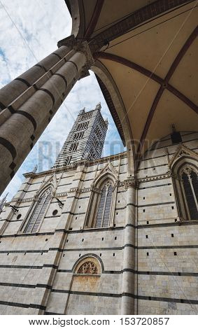 Walls and tower of the Siena Cathedral region of Tuscany Italy. Siena Dome
