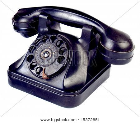 Černý vintage telefon izolovaných na bílém