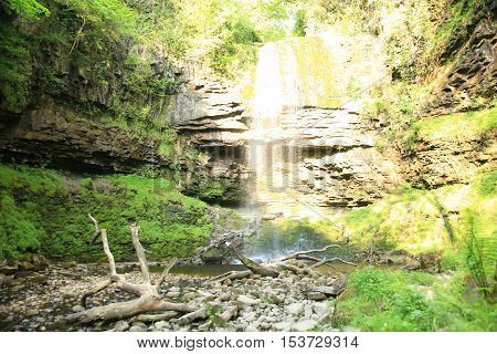 Waterfall in the countryside of Wales, United Kingdom.