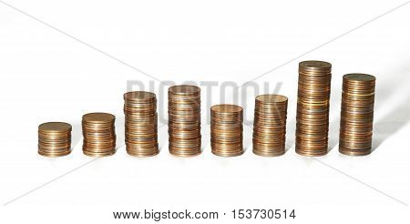 Piles of coins of different height russian coins
