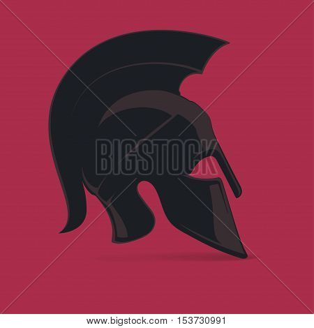 Antiques Roman or Greek helmet for head protection soldiers with a crest of feathers or horsehair with slits for the eyes and mouth vector illustration