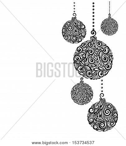 beautiful monochrome Black and White Christmas background with Christmas balls Hanging . Great for greeting cards