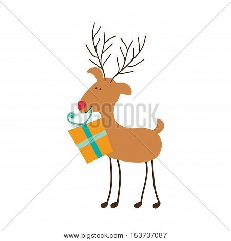 rudolph reindeer holding gift christmas icon image vector illustration