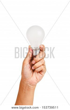 Hand holding an incandescent light bulb isolated on white background Save clippint path.