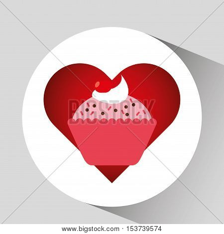 heart cartoon sweet cup cake pink chips and cherry icon design vector illustration