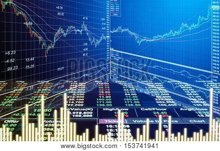 Financial stock market data. Candle stick graph chart of stock market ,stock market data graph chart on LED concept, work for stock market background ,stock market education and stock market analysis