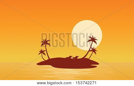 Islands scnery at sunrise of silhouettes vector illustration